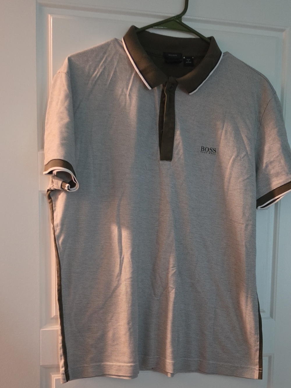 BOSS Grey Polo with Olive Contrast Collar